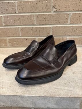 Paul Stuart mens 10 M brown leather slip on loafer dress shoes EUC